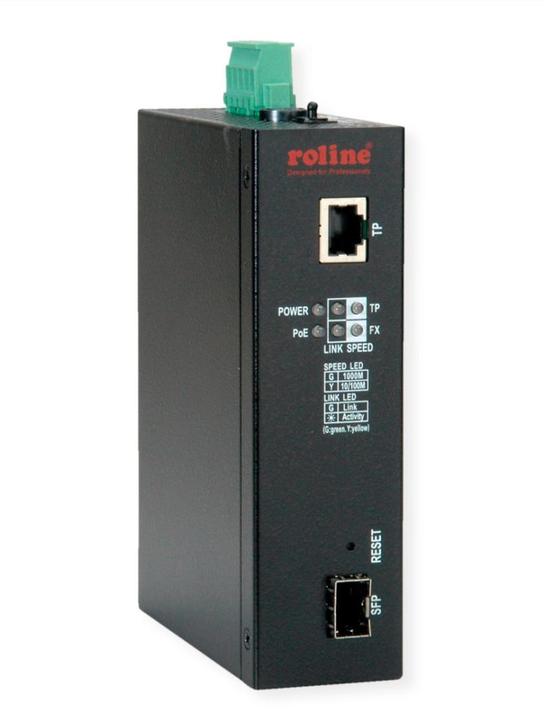Produktbild Roline Industrie Konverter Gigabit Ethernet - Dual Speed 100/1000 Fiber, mit PoE Funktion