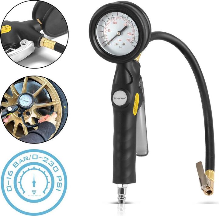 Immagine prodotto Stahlwerk Pistola di gonfiaggio pneumatici ad aria compressa DRA-162 ST, da 0 a 16 bar / 0 a 230 PSI