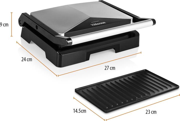 Productafbeelding Tristar Contactgrill - met antiaanbaklaag, grillplaat 23 x 14,5 cm, 1000 Watt