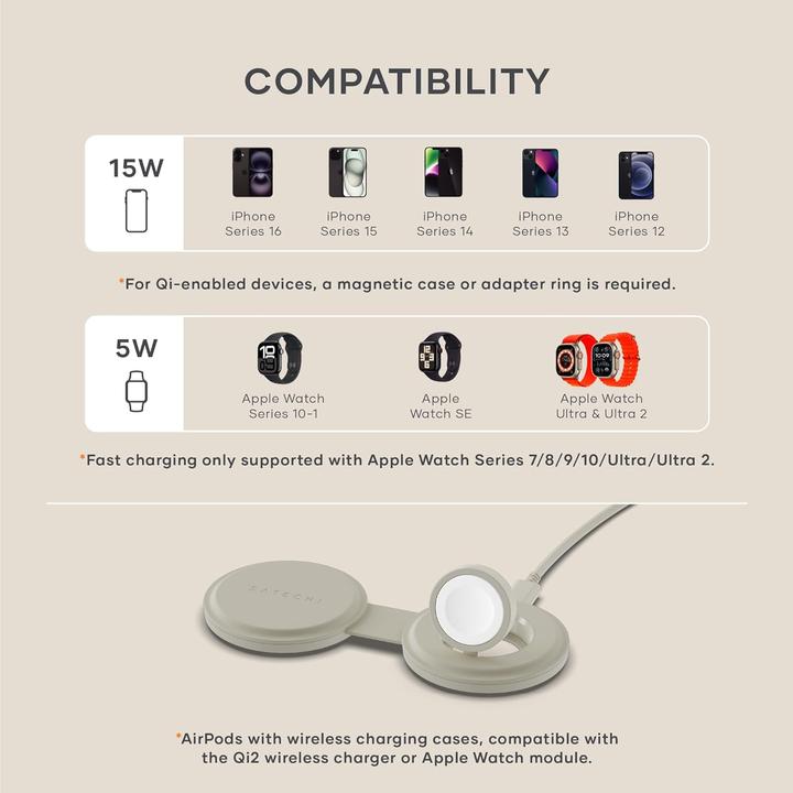 Produktbild Satechi OntheGo 2-in-1 Wireless Charger mit Qi2 (15 W)