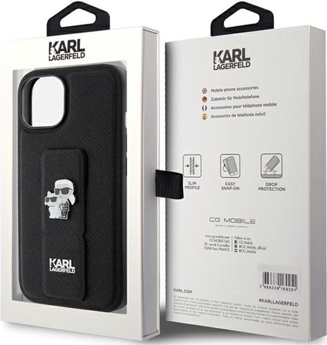 Productafbeelding Karl Lagerfeld KLHCP15MGSAKCPK iPhone 15 Plus 6,7" czarny/zwart hardcase Gripstand Saffiano Karl&Cho (Apple iPhone 15 Plus)