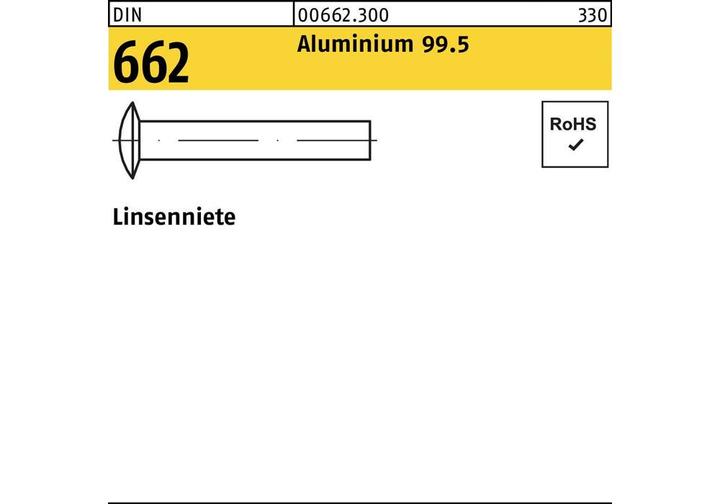 Immagine prodotto Rivetto a lente DIN 662 3 x 6 Alluminio 99,5