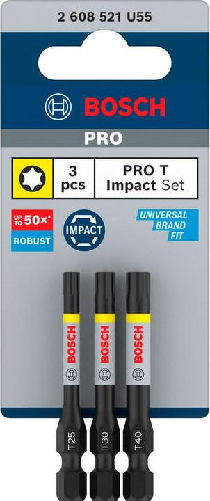 Produktbild Bosch Professional Zubehör PRO Torx Impact Bit, T25, T30, T40, 55 mm, 3-tlg. (T30, T25, T40)