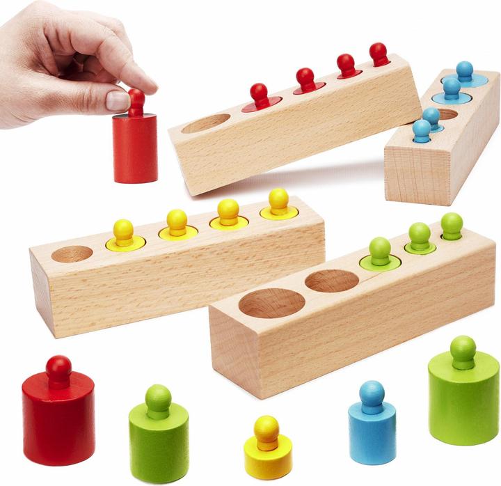 Actual product image Ikonka Montessori wooden cylinder weights coloured