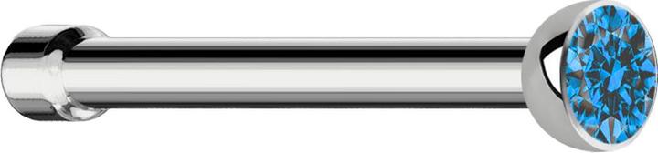 Star Piercing Nasenstecker gerade silber mit Kristall hellblau (Titan G23, ohne Messing)