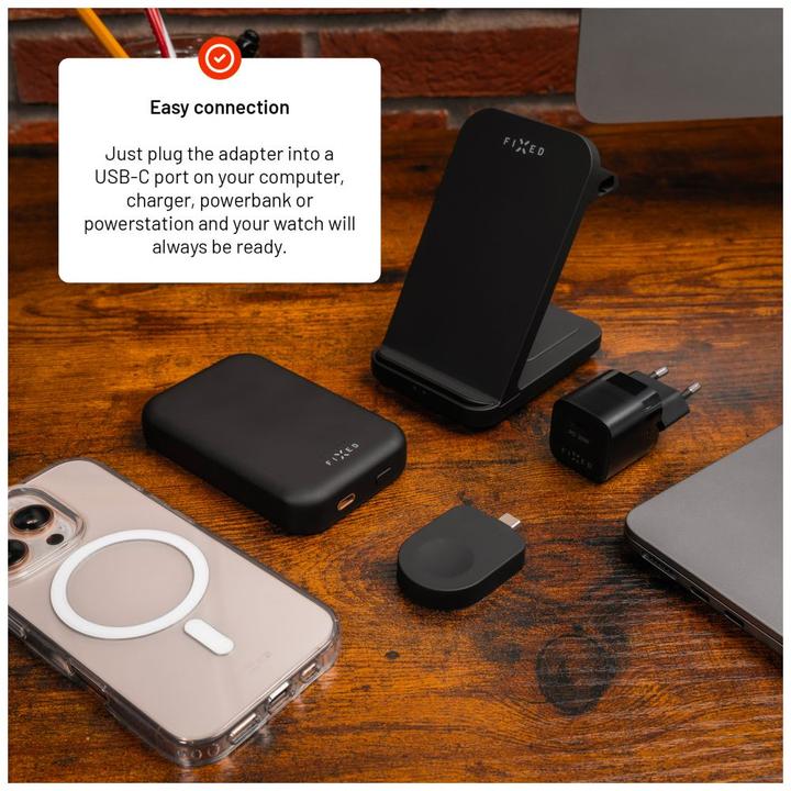 Image du produit Fixed Adaptateur de charge USB-C pour Apple Watch compatible avec Powerstation Uni, noir