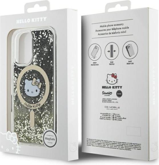 Produktbild Hello Kitty HKHMP16SLGDIK iPhone 16 6.1" czarny złoty/black gold hardcase Liquid Glitter Fever MagS (Apple iPhone 16)