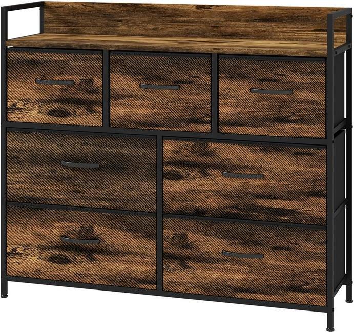 Image du produit Swisshandel24 Commode, Sideboard avec 7 tiroirs en tissu, design industriel, cadre en acier, 98x29x85cm, brun/noir