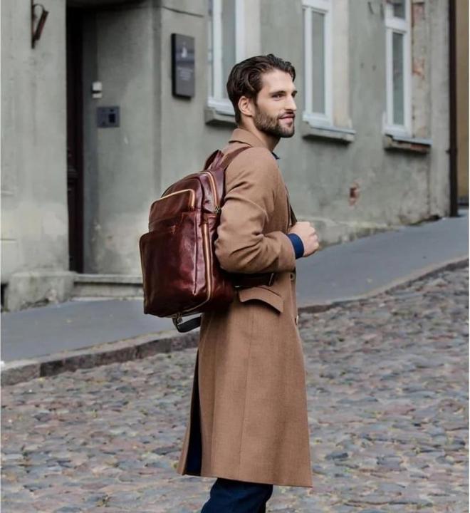 Image du produit Only-Bags.Store Grand sac à dos en cuir pleine fleur marron