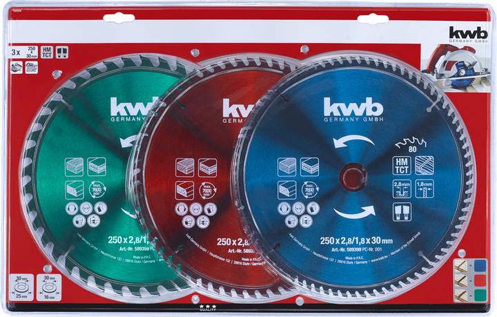 Image du produit kwb Jeu de lames de scie circulaire 3t 250x30mm
