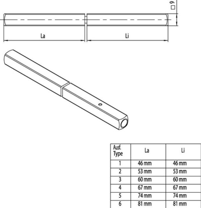 Produktbild Ogro Panik-Stift 120 FS SECURE Vierkant 9 mm TS 44-50 mm geteilter Vollstift