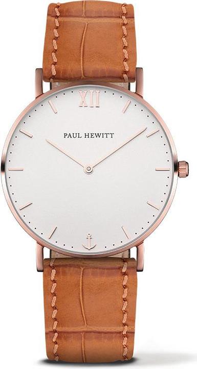 Actual product image Paul Hewitt Sailor Line White Sand Rose Gold Leather Embossed Light Brown (Analogue wristwatch, 39 mm)