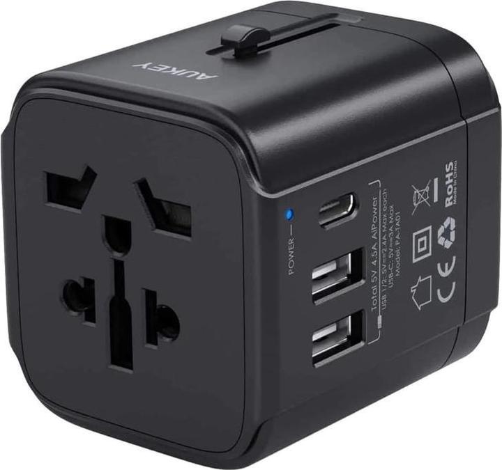 Produktbild Aukey PA-TA01 Black Universal Travel Adapter with 1xUSB-C and 2x