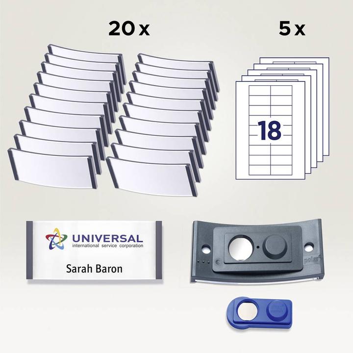 Actual product image Badgepoint POL30MA02-20DR Name badges, 65 x 30 mm, dark grey