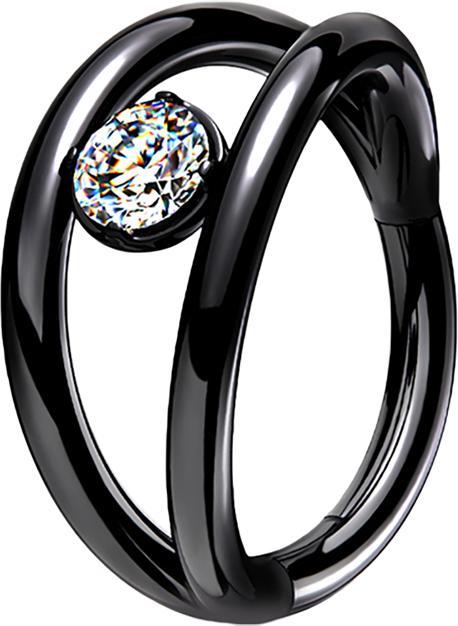 Produktbild Star Piercing Micro Segmentring klappbar schwarz doppelring mit Kristall (Chirurgenstahl 316L, ohne Messing)