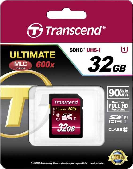 Actual product image Transcend SDHC Ultimate 600x (32 GB, SDHC, U1, UHS-I)