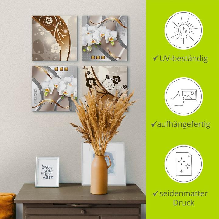 Actual product image Artland Canvas picture on panel, set Brown swirls with flowers. Orchids U1OJ 4pcs. each 20x20 cm (40x40 cm)