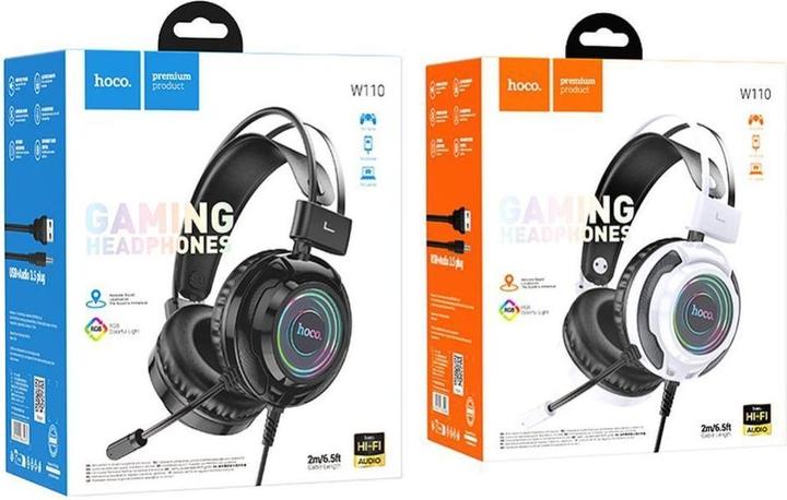 Actual product image Hoco Wired headphones wire headphones USB A + Jack 3,5 mm with microphone gaming W110 2 m black (Cable)