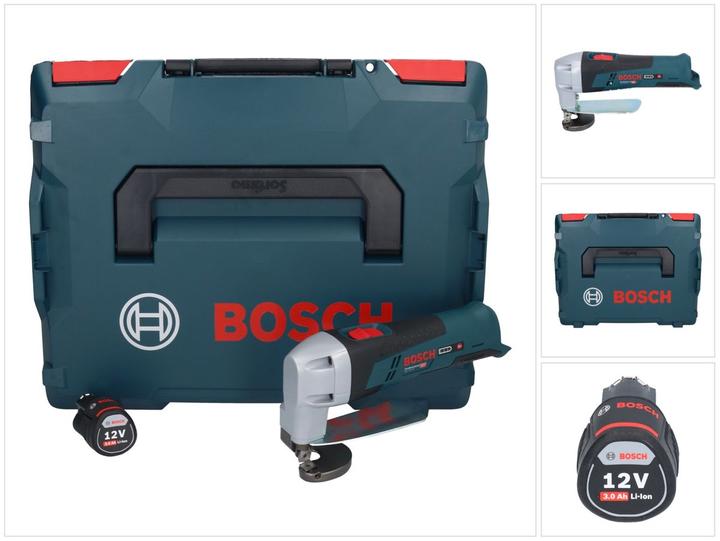Bosch Professional Bosch GSC 12V-13 Akku Blechschere 12V mit Sechskantstiftschlüssel + 1x Akku 3,0Ah + L-BOXX - ohne Sc