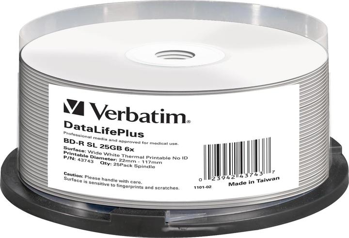 Produktbild Verbatim BD-R SL, 25GB, 6x, nur mit Thermo Drucker bedruckbar (25 x)