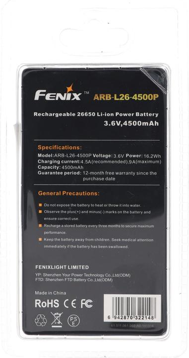 Immagine prodotto Fenix Akku für PD40R Led-Taschenlampe ARB-L26-4500P