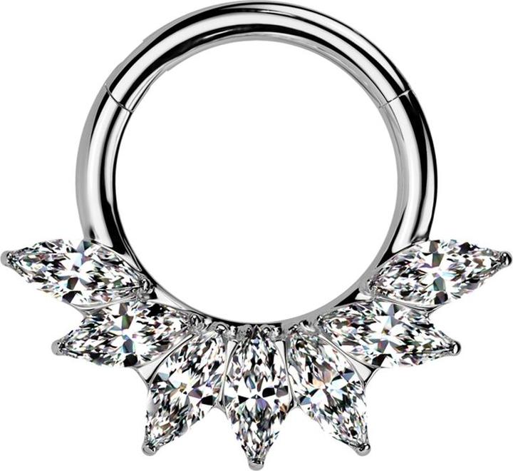 Produktbild Star Piercing Micro Segmentring klappbar silber sieben Ovale Kristalle silber (ohne Messing, Titan G23)