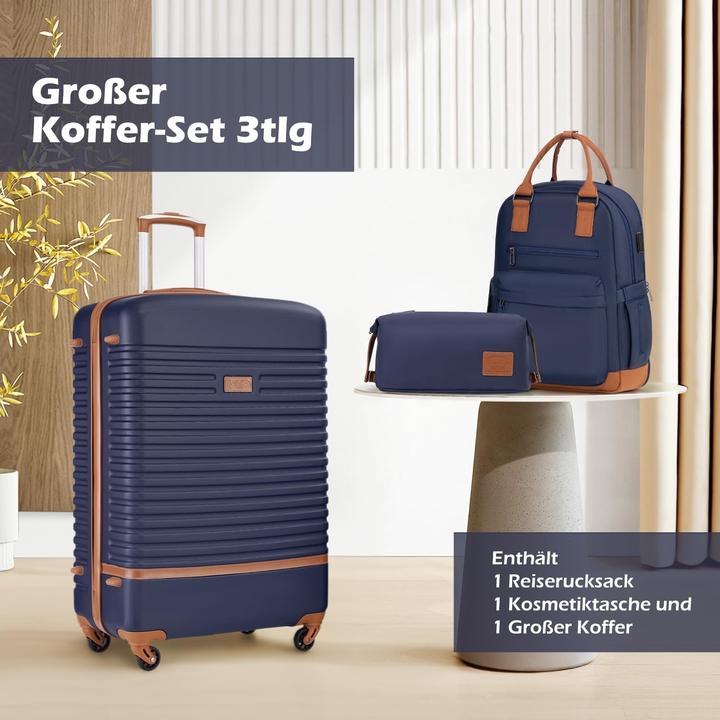 Immagine prodotto Coolife 3-teiliges Hartschalen-Trolley-Set mit Reiserucksack (60 l, Bagaglio a mano (fino a 50 litri), M (50 - 90l))