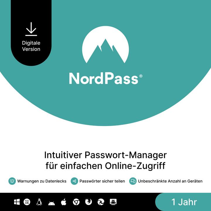 Produktbild NordVPN NordPass Password Manager (1 User, 1 Geräte/User, 12 Monate)