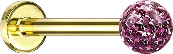Produktbild Star Piercing Micro Labret vergoldet mit Kristallkugel hellviolett Epoxy Schutzschicht (Titan G23, ohne Messing)