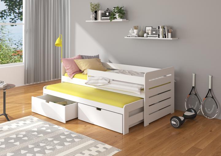Produktbild ADRK Furniture Doppelbett mit Geländer und Matratzen TOMI 200x90 (200 x 90 cm)