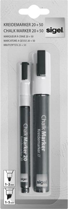 Sigel Artverum chalk marker 20 + 50 Set (1-2 + 1-5 mm) (White, 5 mm, 2 x)