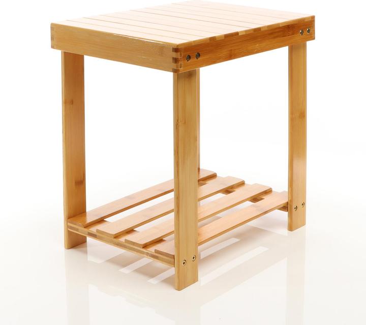 Actual product image Toboli Seat Stool 440x280x408mm Bamboo Side Table End Table Wooden Bath Stool w/Shelf Natural Design