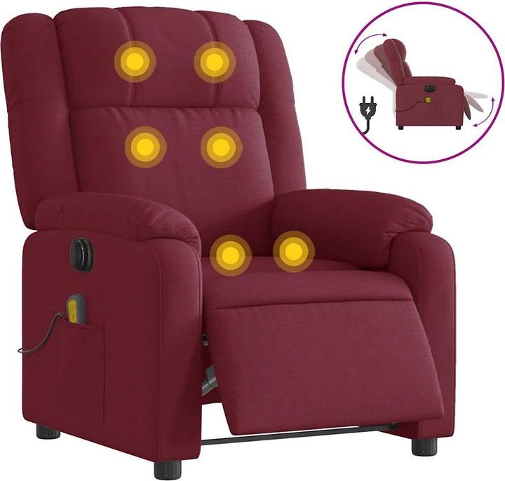 Actual product image VidaXL Massage chair wine red fabric,Colour: Wine red,Material: Fabric