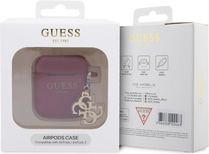 Actual product image Guess Airpods 1/2 Case Silicone Classic Logo Gold With 4G Charm (Headphone bag)