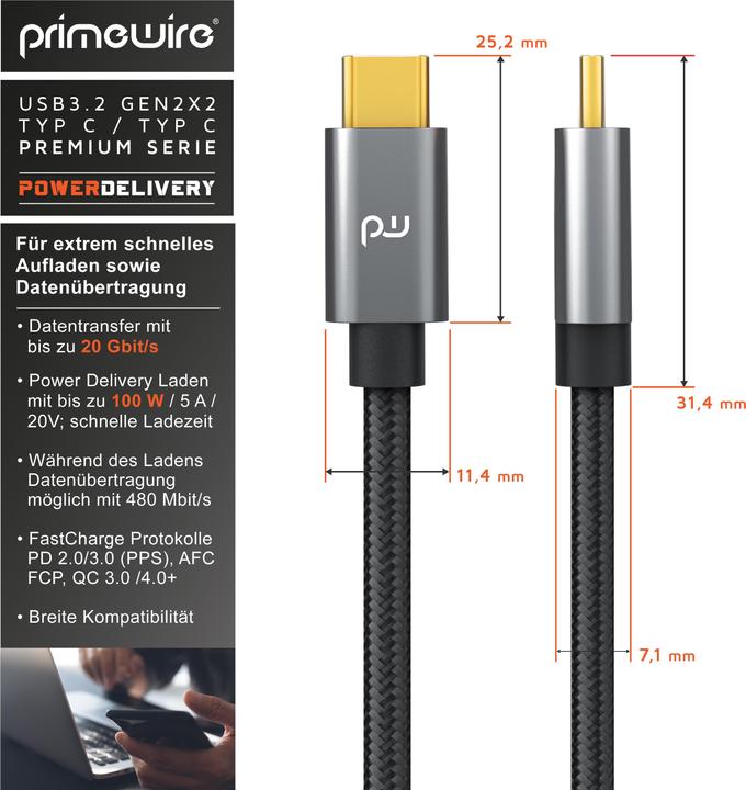 Produktbild Primewire USB C — USB C (1 m, USB 3.2, 100 W)