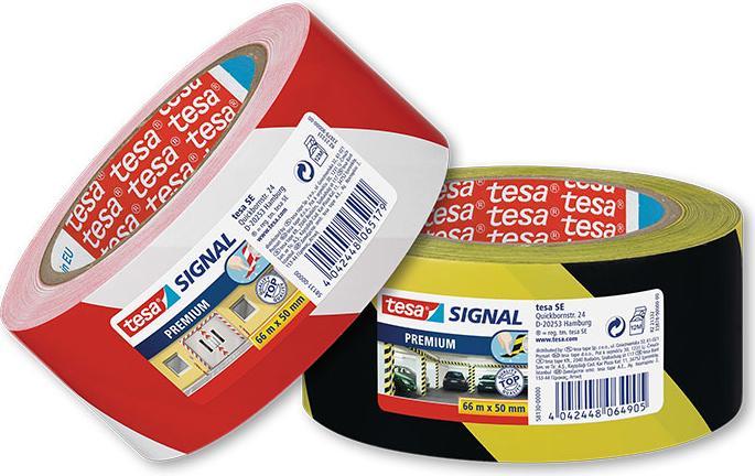 Produktbild tesa UNIVERSAL Signal Markierungsband, selbstklebendes PP Warnband zur permanenten Markierung (50 mm)