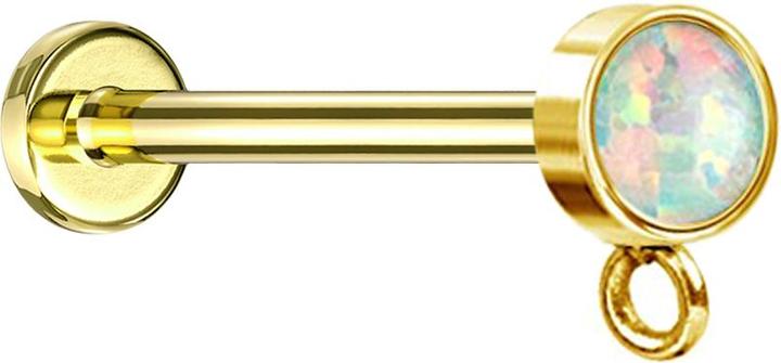 Produktbild Star Piercing Micro Labret Innengewinde vergoldet mit Zylinder Opal weiss Ring für Anhänger (Chirurgenstahl 316L)