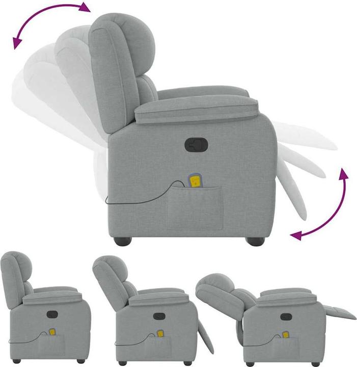 Actual product image VidaXL Massage armchair light grey fabric massage TV armchair