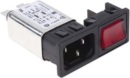 Actual product image Bulgin DP rocker switch w/inlet filter&neon,6A