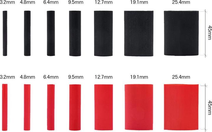 Image du produit Offgridtec Schrumpfschlauch Sortiment Schwarz Rot 3:1 Ratio mit Kleber Doppelwandig 200 Stück 45mm Länge Vers (200 x)