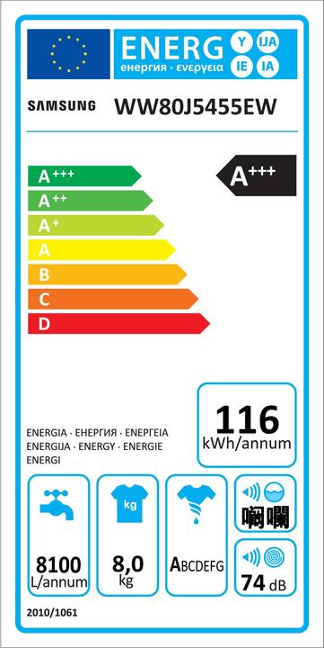 Label énergétique Samsung WW80J5455EW/WS (8 kg, Gauche)