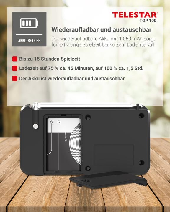 Image du produit Telestar TOP 100 sw portables Radio DAB+/UKW,Bluetooth,USB,Akku (FM, DAB+ DAB, Bluetooth)