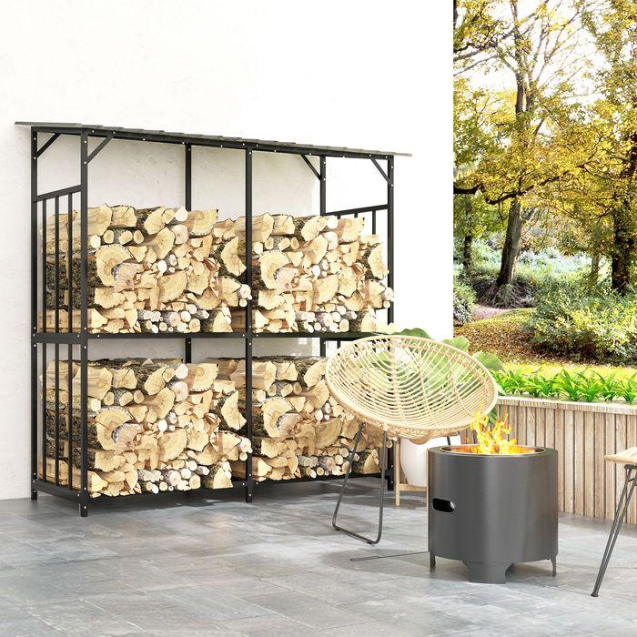 Produktbild Swisshandel24 Kaminholzregal aussen, Kaminholzunterstand 1,17 m³ Brennholzregal mit Metalldach