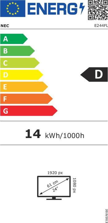 Energy Label NEC E244FL-BK 24IN LCD LED (1920 x 1080 pixels, 24")