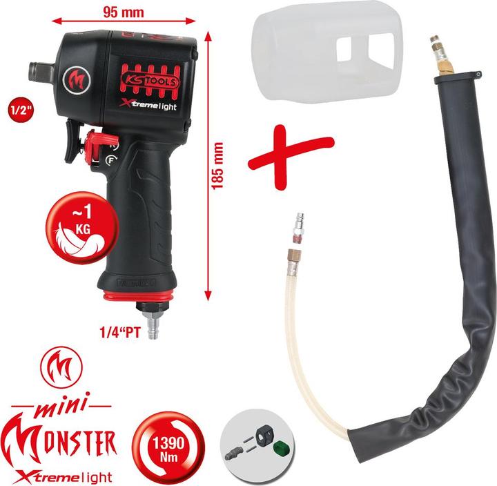 Produktbild KS Tools 1/2" miniMONSTER Xtremelight Hochleistungs-Druckluft-Schlagschrauber 1.390 Nm mit Schutzhülle und... (Druckluft)