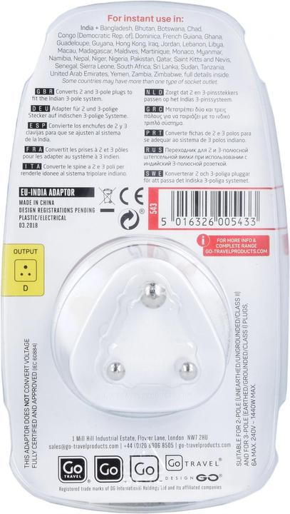 Actual product image Go Travel EU-India adapter 5.5 cm