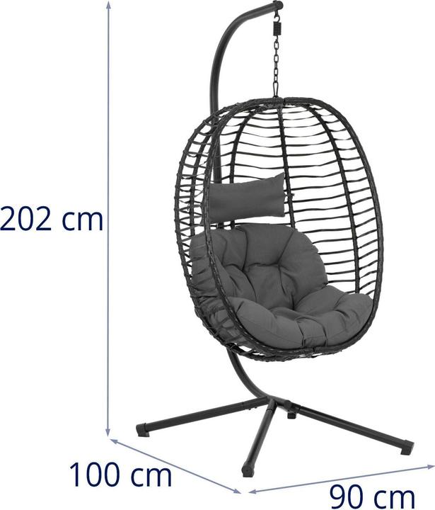 Actual product image Uniprodo Outdoor Hanging Chair with Stand - foldable seat - black/grey - oval (150 kg)
