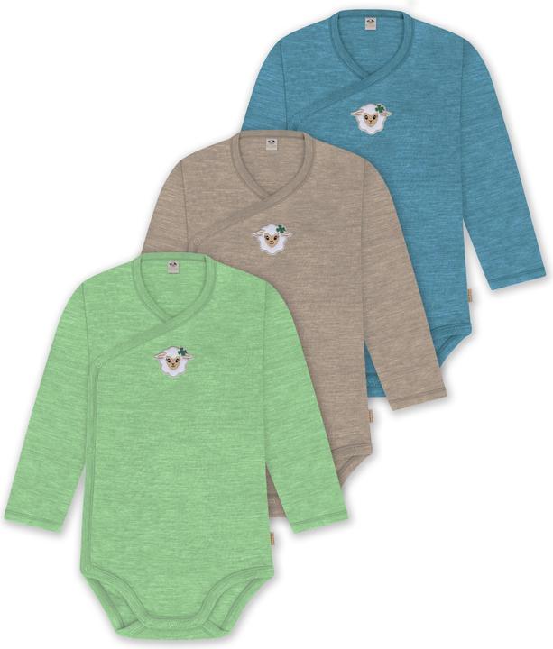 Actual product image Normani Set of 3 baby body wrap long sleeve toddler bodysuit made from merino wool - 9357 (50)