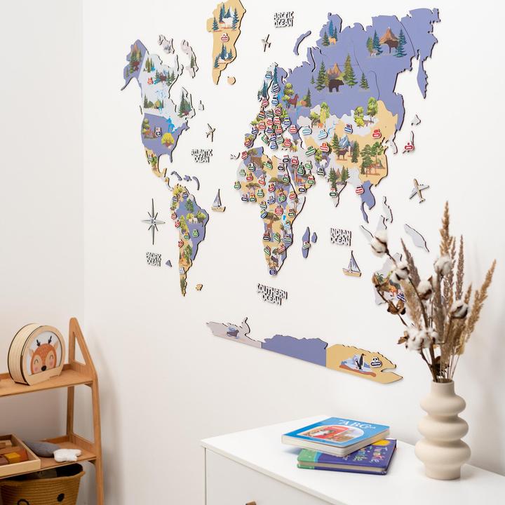 Actual product image Enjoy The Wood 2D children's wooden world map - wall decoration (150 x 90 cm)