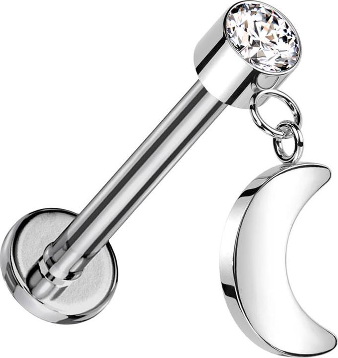 Star Piercing Micro Threadless Labret silber Zylinder silber Kristall silber Anhänger Mond silber (ohne Messing, Titan G23)